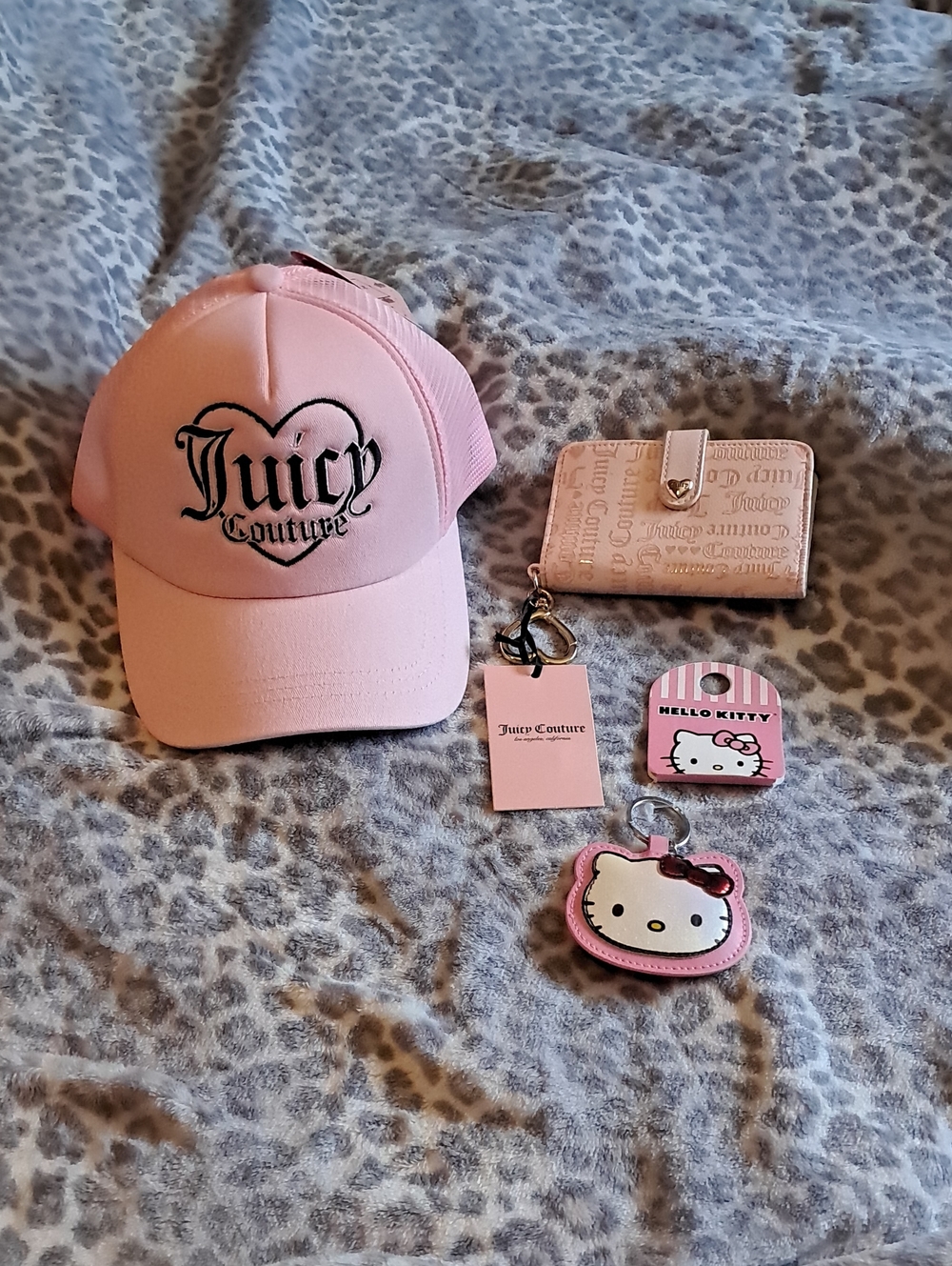 Juicy Couture Pink Baseball Cap + Wallet + Hello Kitty Purse Charm
